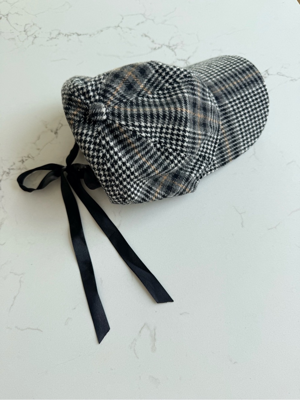 Anthropologie Satin Bow Detail Houndstooth Plaid Hat NWOT
